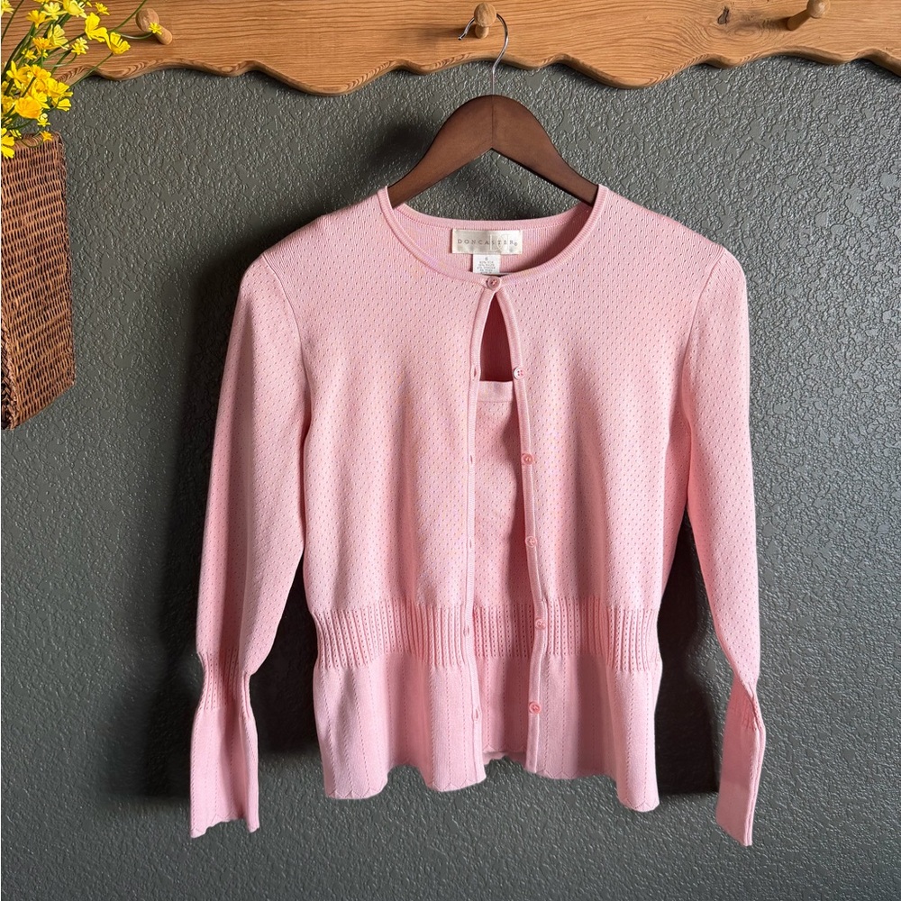 Doncaster Light Pink Women's Silk Blend Cardigan & Tank Top Set